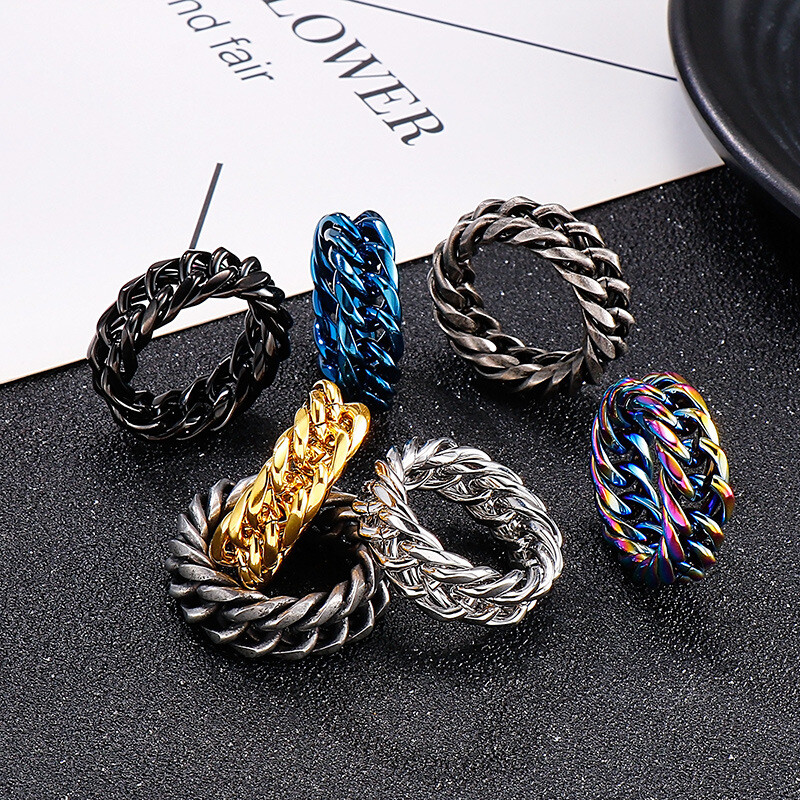 Titanium steel ring double woven Cuban chain stainless steel chain accessories