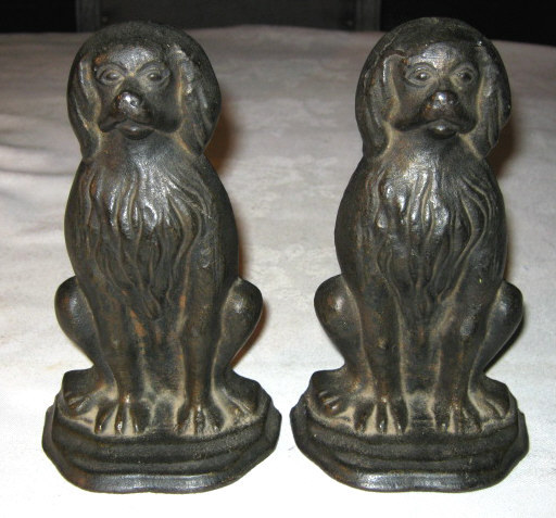 1880's ANTIQUE VICTORIAN PRIMITIVE STAFFORDSHIRE DOG BOOKENDS CAST IRON BRONZE