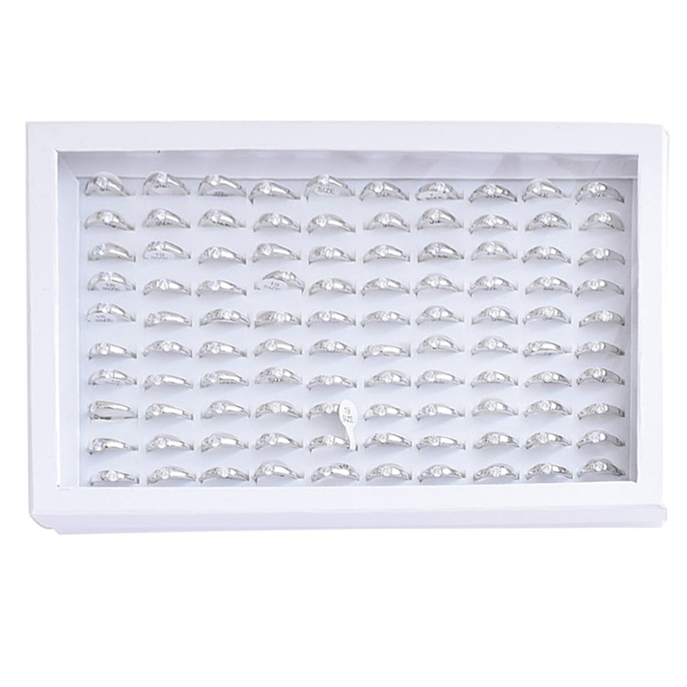 Jewelry Rings Display Tray Velvet 100 Slot Case Box Jewelry Storage Box White