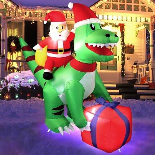 5FT Christmas Inflatables Decorations Indoor Outdoor Dinosaur Santa Claus