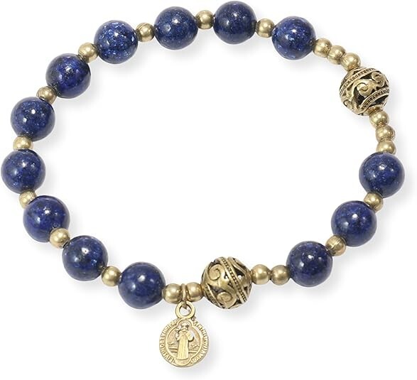 Lapis Lazuli Stone Beads Rosary Bracelet Catholic St. Benedict Wrist Jewelry