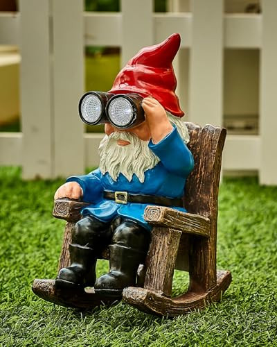 Resin Garden Gnome Statues Sitting on Rocking Chair for Outdoor Decor  