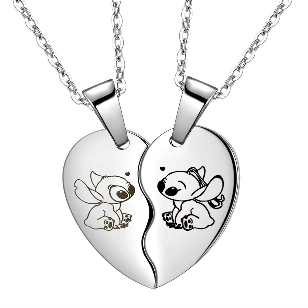 Lilo & Stitch Necklace – Stainless Steel Heart Pendant Chain for Lovers New