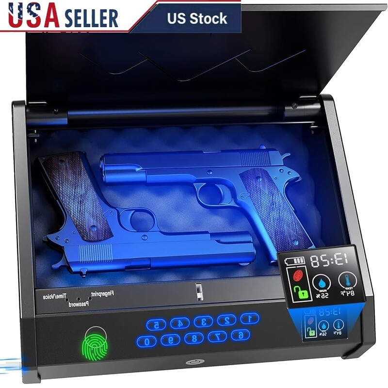 Biometric Gun Safe with LCD Display USB Port and 3 Access Modes for Secure Handgun Storage  -image