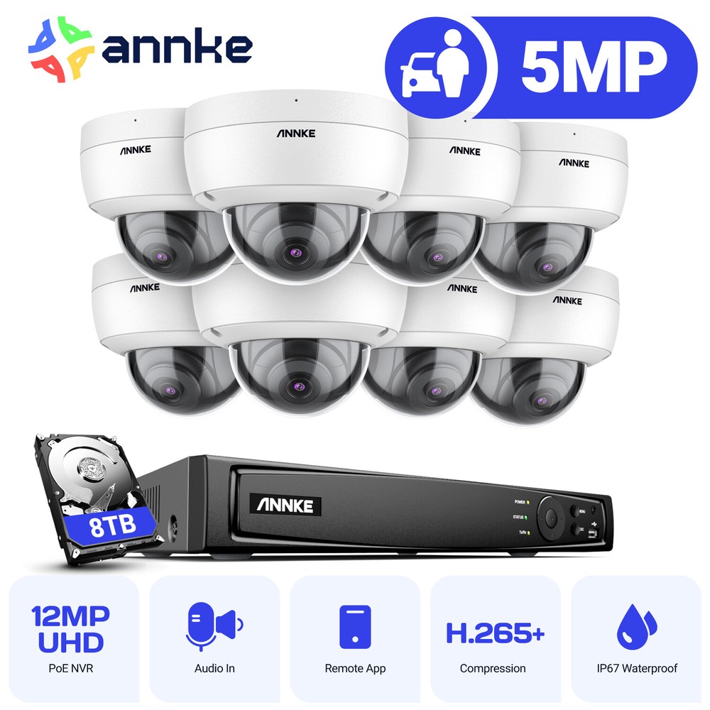 ANNKE 8CH 12MP NVR 5MP Audio POE Security Camera System Oudoor CCTV H.265+ IP67