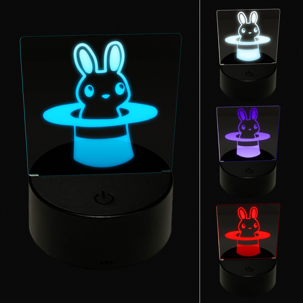 Cute Bunny Rabbit Magician 3D LED Night Light Lamp with Hat