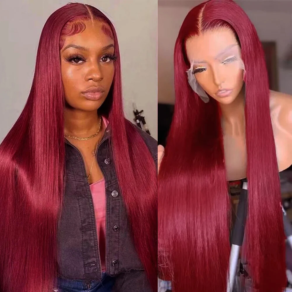 Burgundy Straight HD Lace Front Human Hair Wig for Women 99j