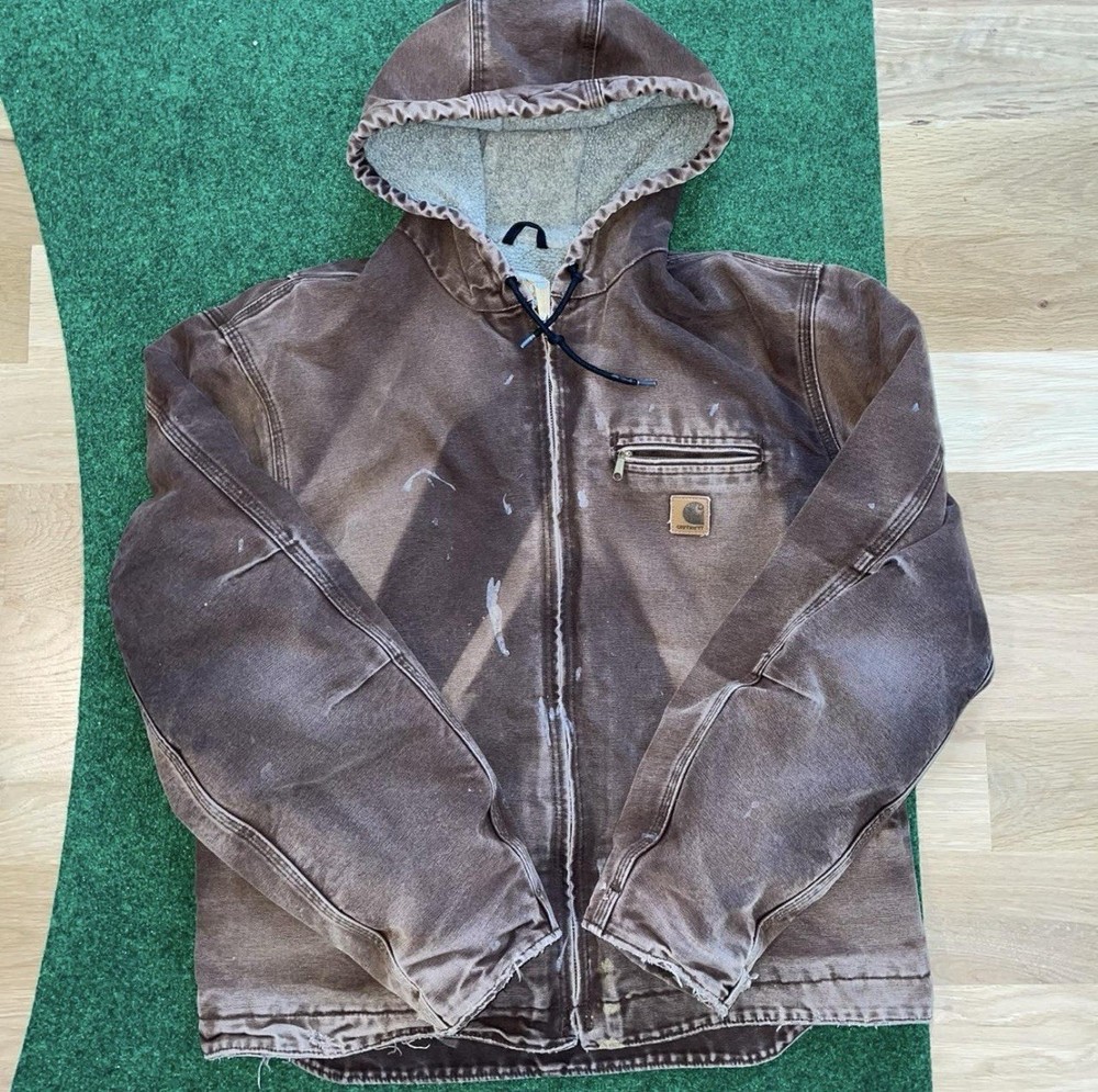 Y2K Vintage Sun-Faded Carhartt Fleece Lined Hooded Jacket Size Large