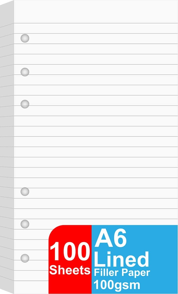 A6 Lined Refill Paper, 100 Sheets/200 Pages Loose Leaf Paper for Filofax Pers...