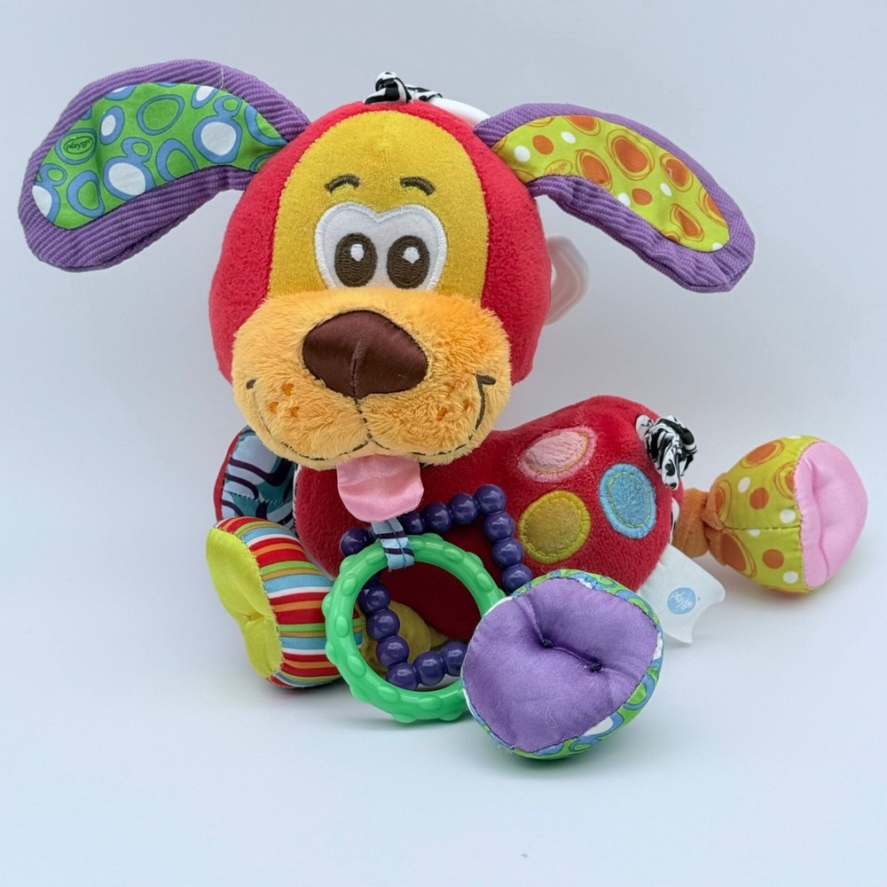 Colorful Plush Puppy Toy With Teething Rings & Rattles For Babies