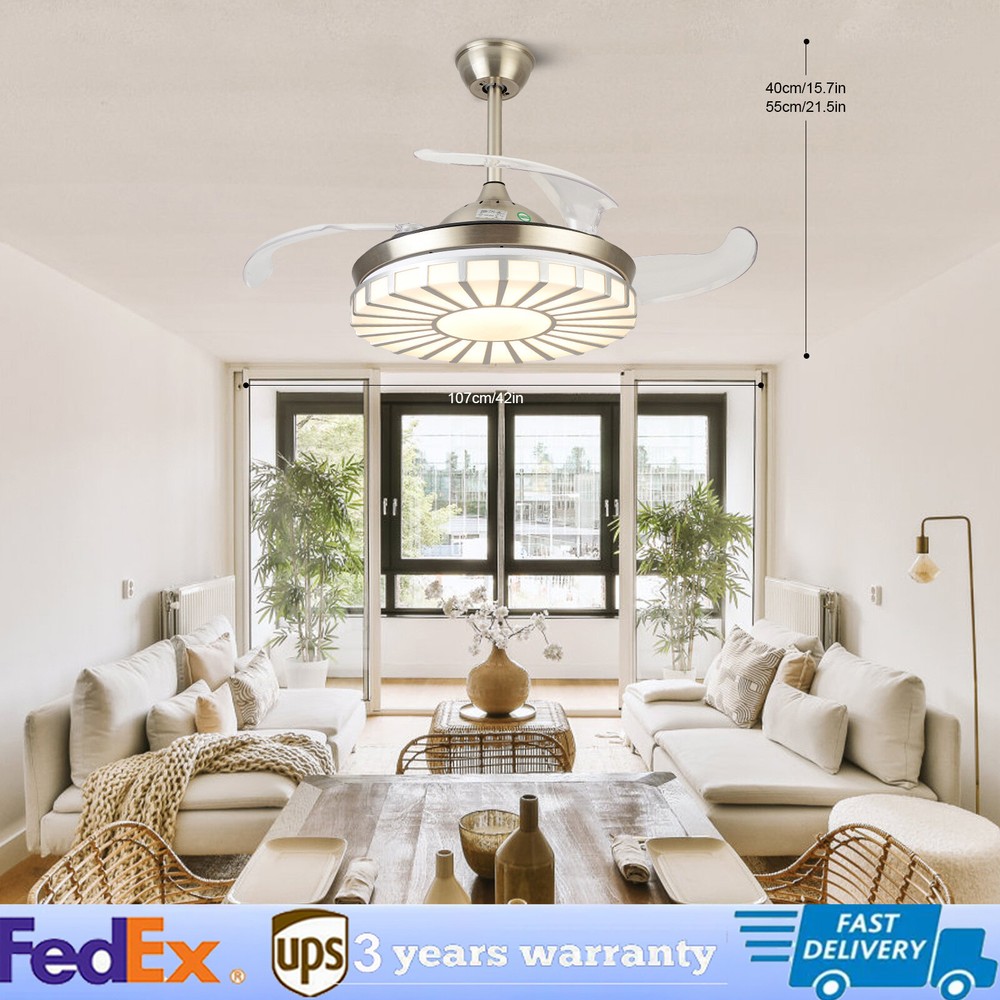 42 Inch Modern Retractable LED Ceiling Fan with Dimmable Lights and Remote Control
