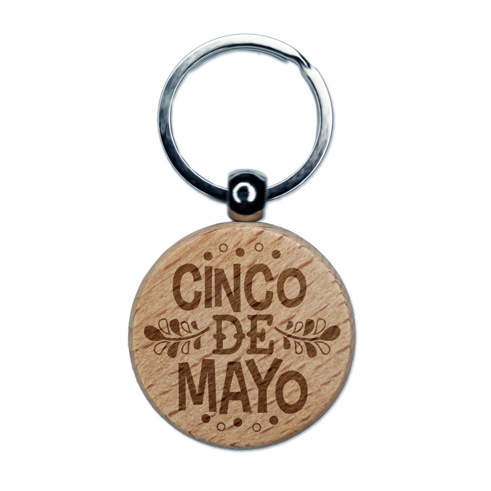 Cinco De Mayo Personalized Wooden Round Keychain Charm Tag  