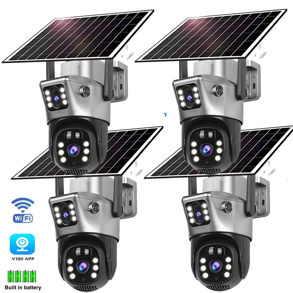 6MP Dual Lens Solar Wireless WiFi Outdoor Security Camera System with Battery Power for Home Surveillance