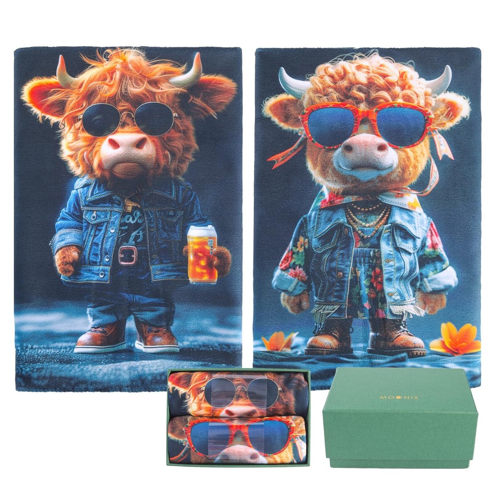 Farmhouse Cow Print Kitchen Towels Set 24x16 Inch Dishcloths for Beer Lovers Couple