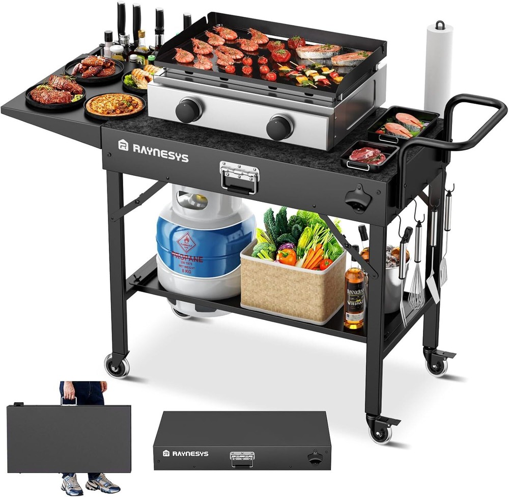 Outdoor Blackstone Griddle Stand with Pizza Tray 440lb Capacity Folding Grill Cart