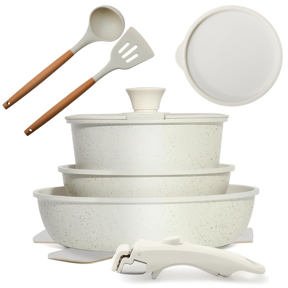 10-Piece Nonstick Ceramic Cookware Set with Detachable Handles