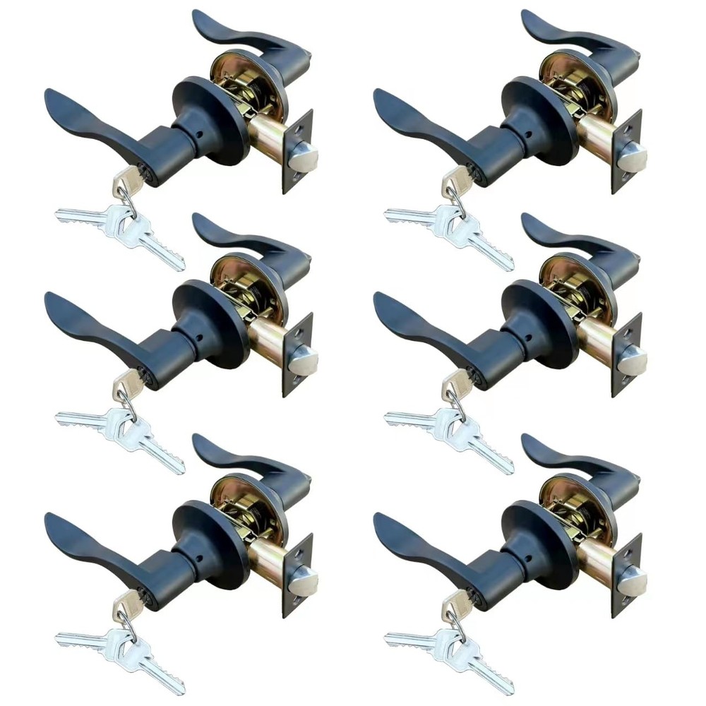 6 Pack Black Door Handle with Key Privacy Door Lever,Matte Black Privacy Door...