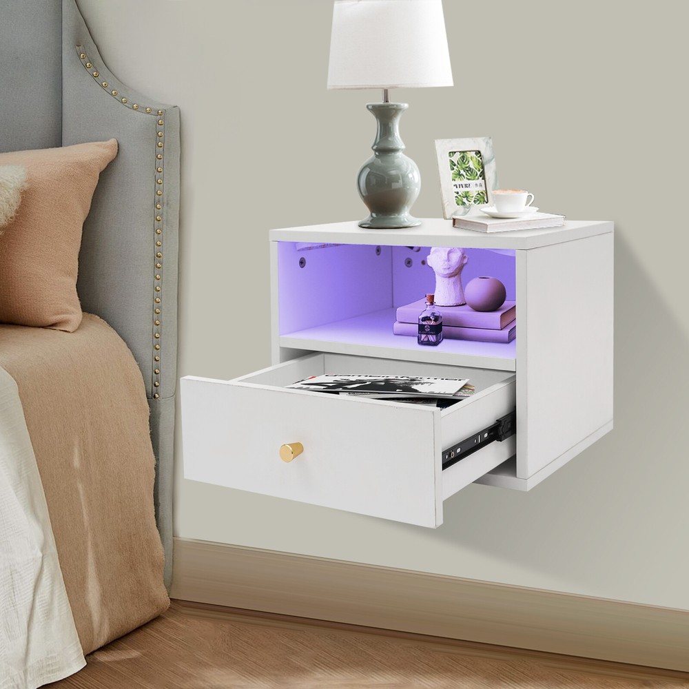 Floating Nightstand with Slide Drawers - Space-Saving Bedside Cabinet  