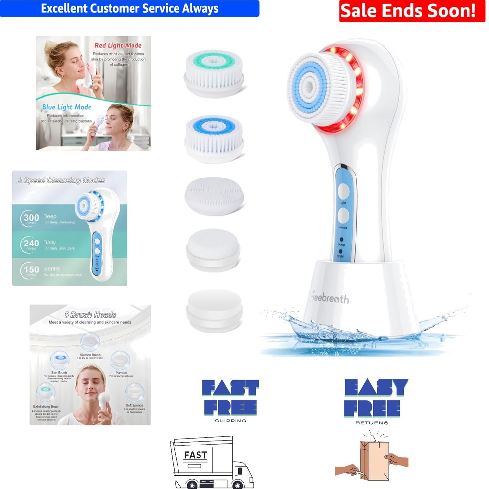 Rechargeable Face Cleansing Brush: Deep Clean & Exfoliate with 5 Brush Heads