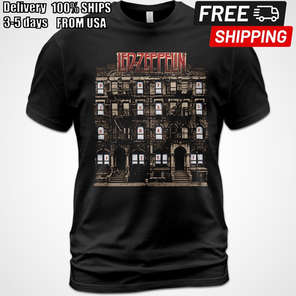 Cotton T Shirt Led Zeppelin Physical Graffiti Album Tee Robert Plant Jimmy Page