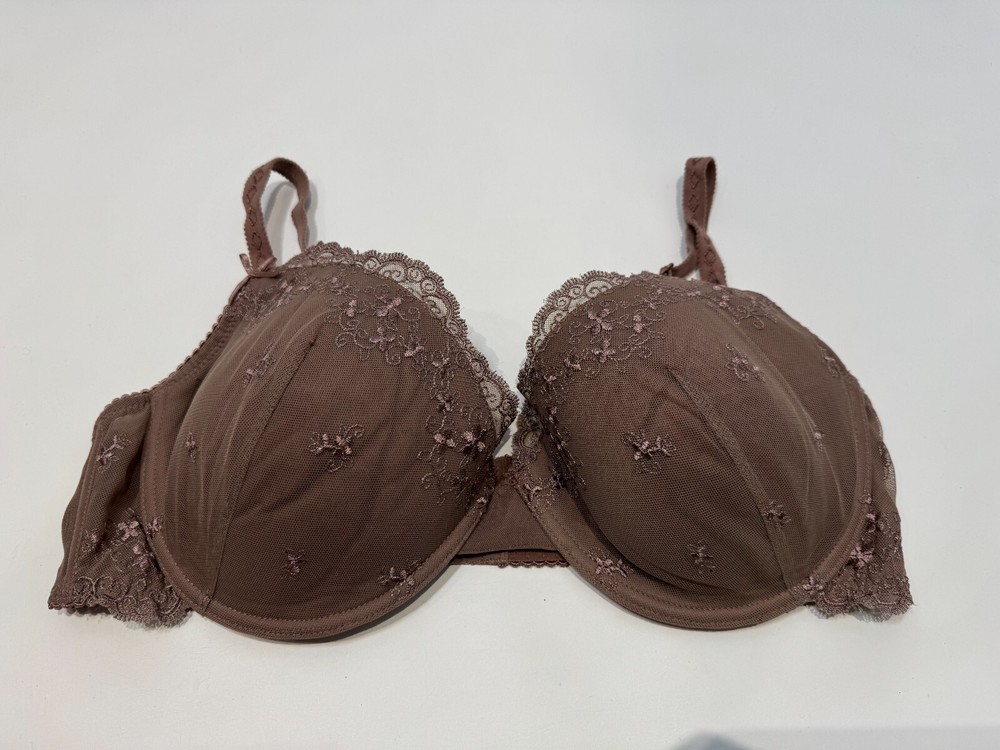 Bonmarche Bra Underwired Padded Embroidered Lace Detail Bra Size 42DD Purple