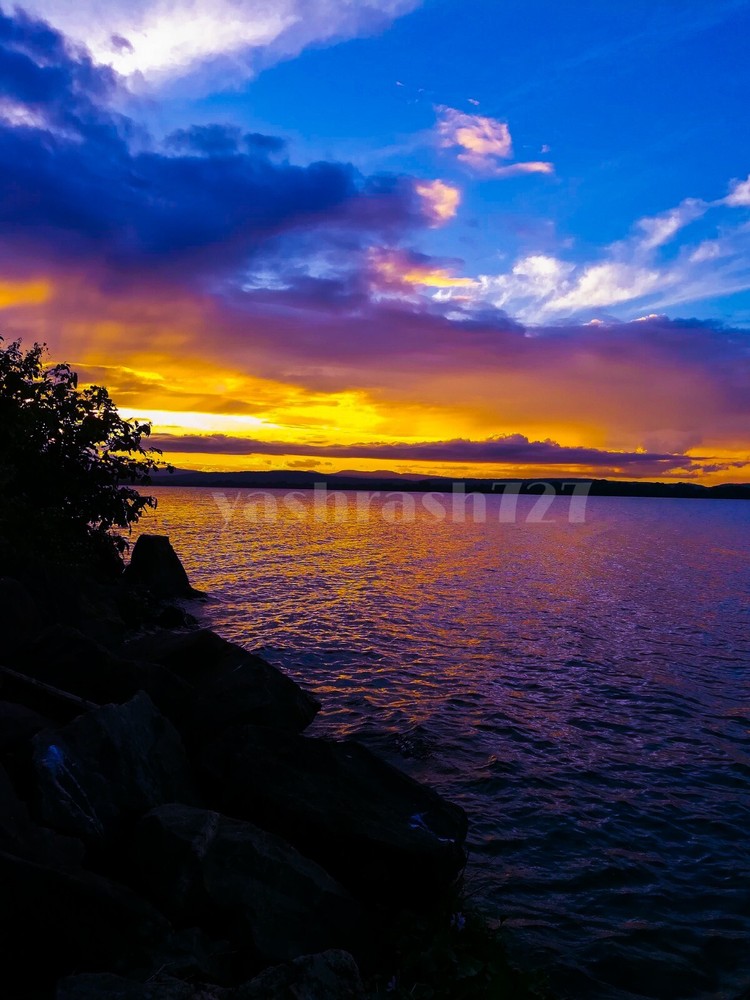 Sunset Lake Skyview Digital Wallpaper Background for Desktop