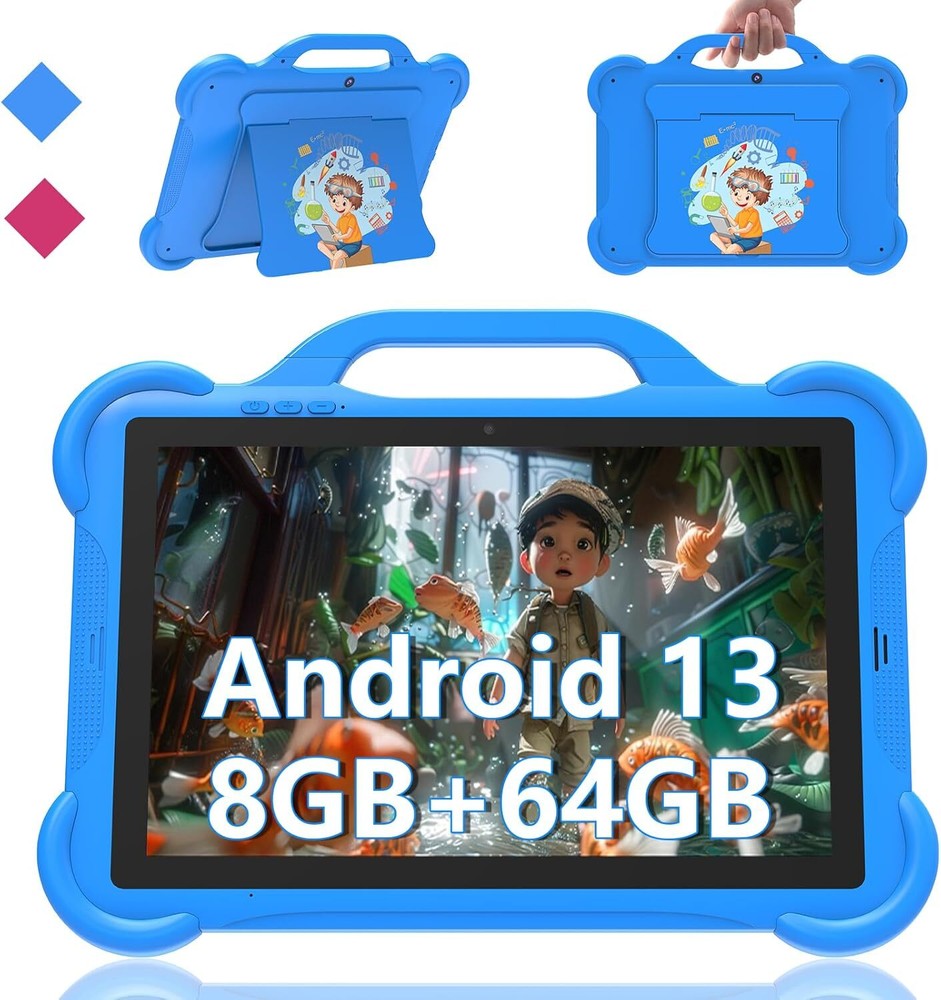 10 inch Kids Tablet, 8GB RAM 64GB ROM Android 13 Tablets for Kids, Blue