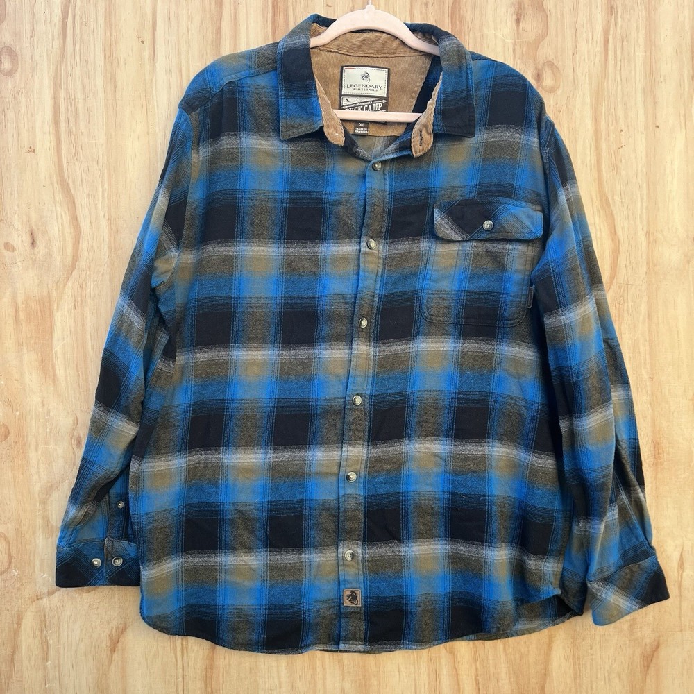 Legendary Whitetails Buck Camp Flannel Shirt Men's Size XL Blue Brown Plaid