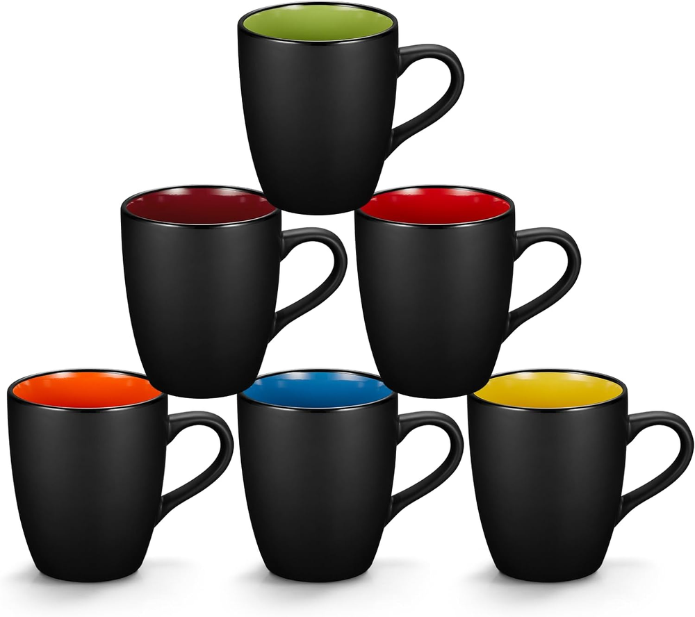 6 Pack Porcelain Coffee Mugs Set 12 Oz Ceramic Coffee Mugs Matte Black Coffee