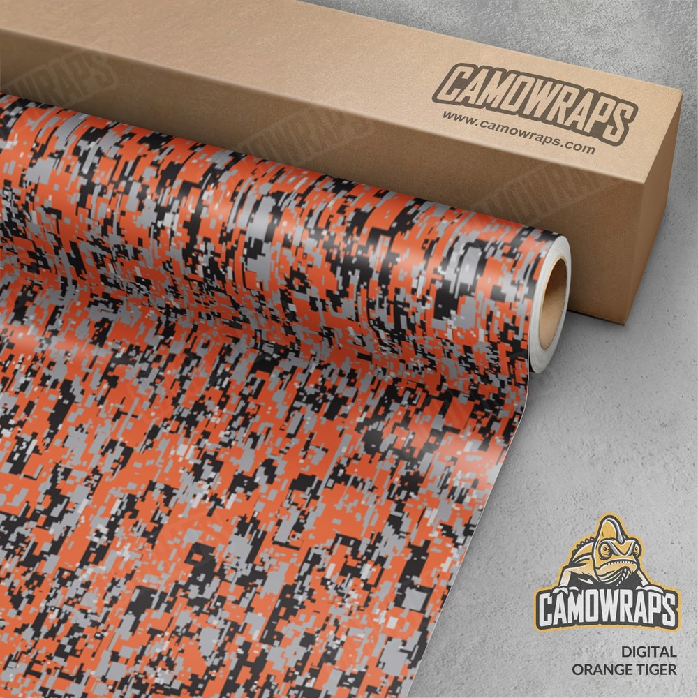 Digital Orange Tiger Camo Vinyl Wrap - Durable Cast Decal Film for Cars & More  