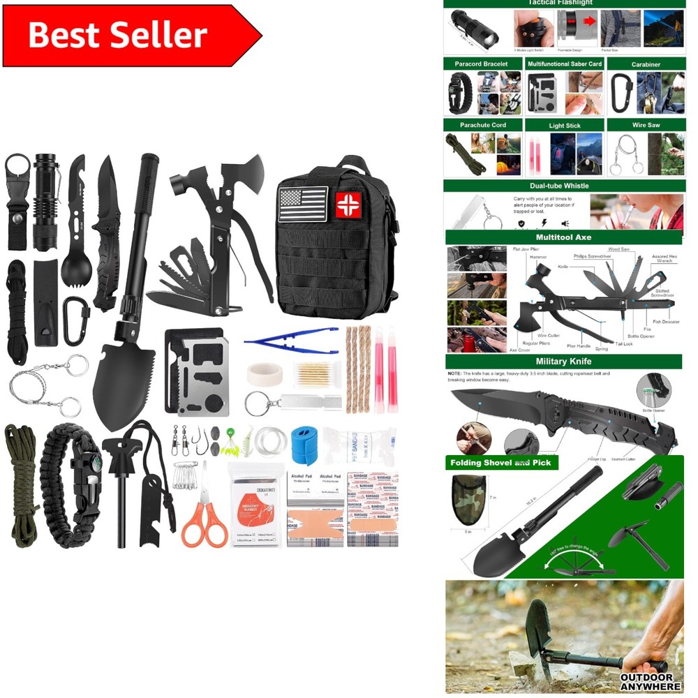 Compact 142-Piece Survival & First Aid Kit for Camping Hiking Adventures  