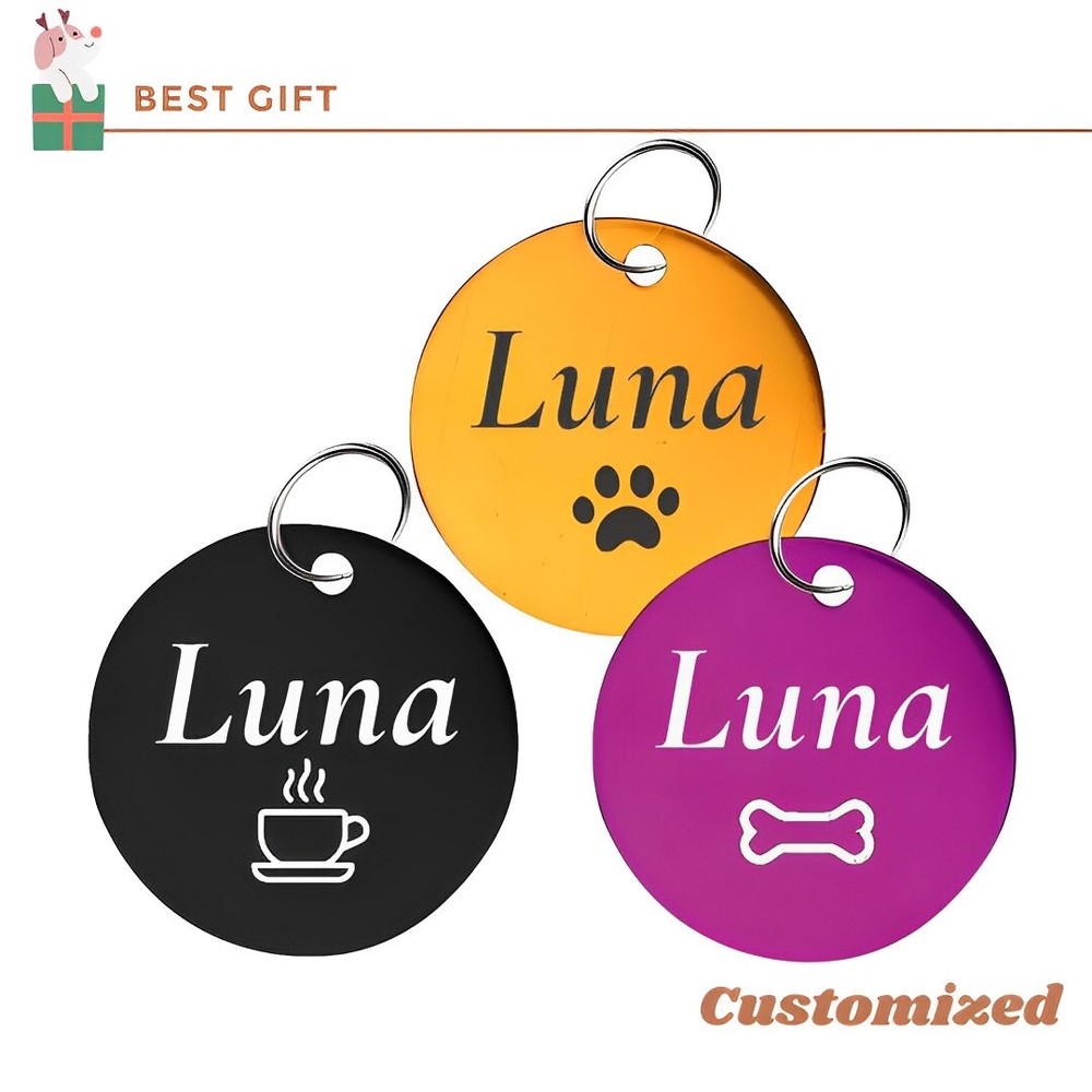 Dog Tag, Personalized Pet Tags, Custom Text,Aluminium Round ID Cat Dog Tags