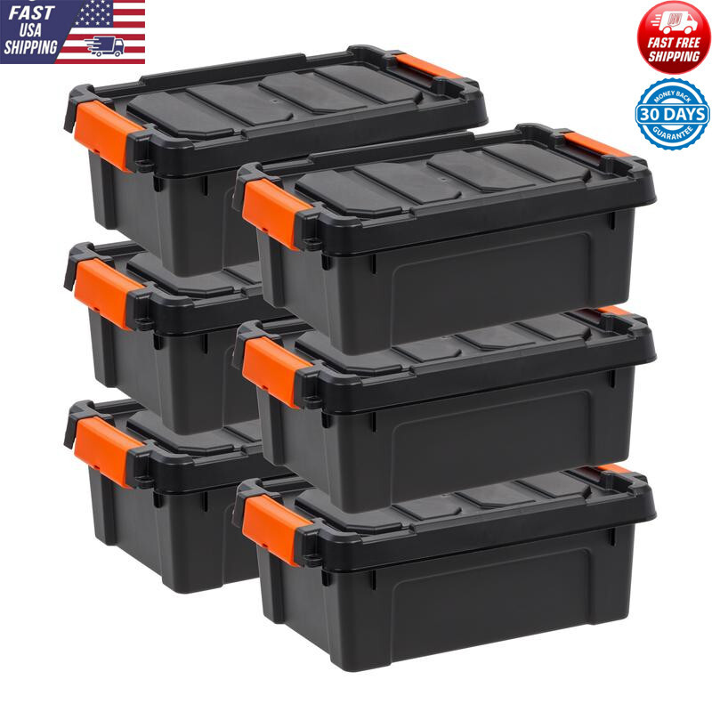 Heavy Duty Stackable Storage Bins with Lockable Lids and Ergonomic Handles 6-Pack