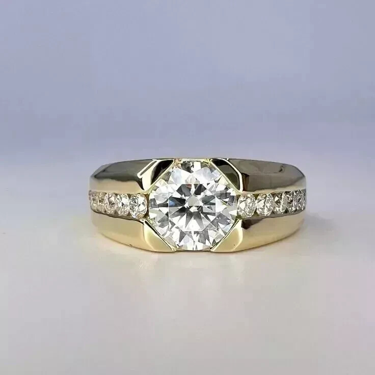14k Yellow Gold Plated 2.00Ct Round Cut Lab Created Diamond Men's Wedding Ring