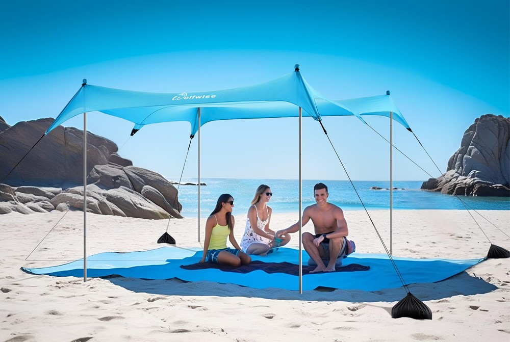 UPF50+ Beach Tent Sun Shelter,10×10 FT Familly Beach Shade Fits 4-8 Person, E...