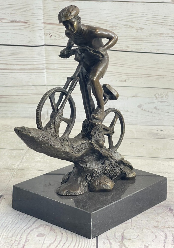 Art Deco Bronze Mountain Biker Sculpture Extreme Sport Figurine Gift