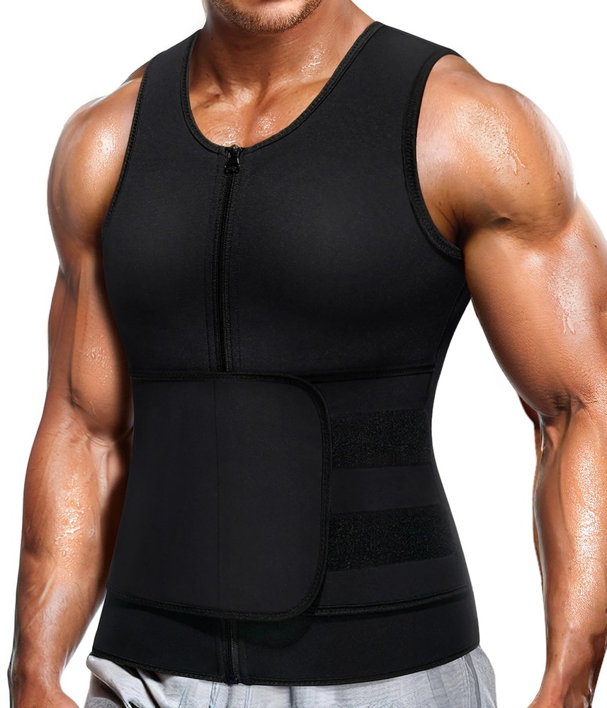 Neoprene Sauna Suit for Men Waist Trainer Vest Zipper Body Shaper with Adjust...