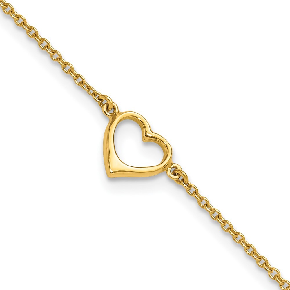 925 Silver Gold-Tone Open Heart Anklet 10 Inch 2.16g Rhodium Plated