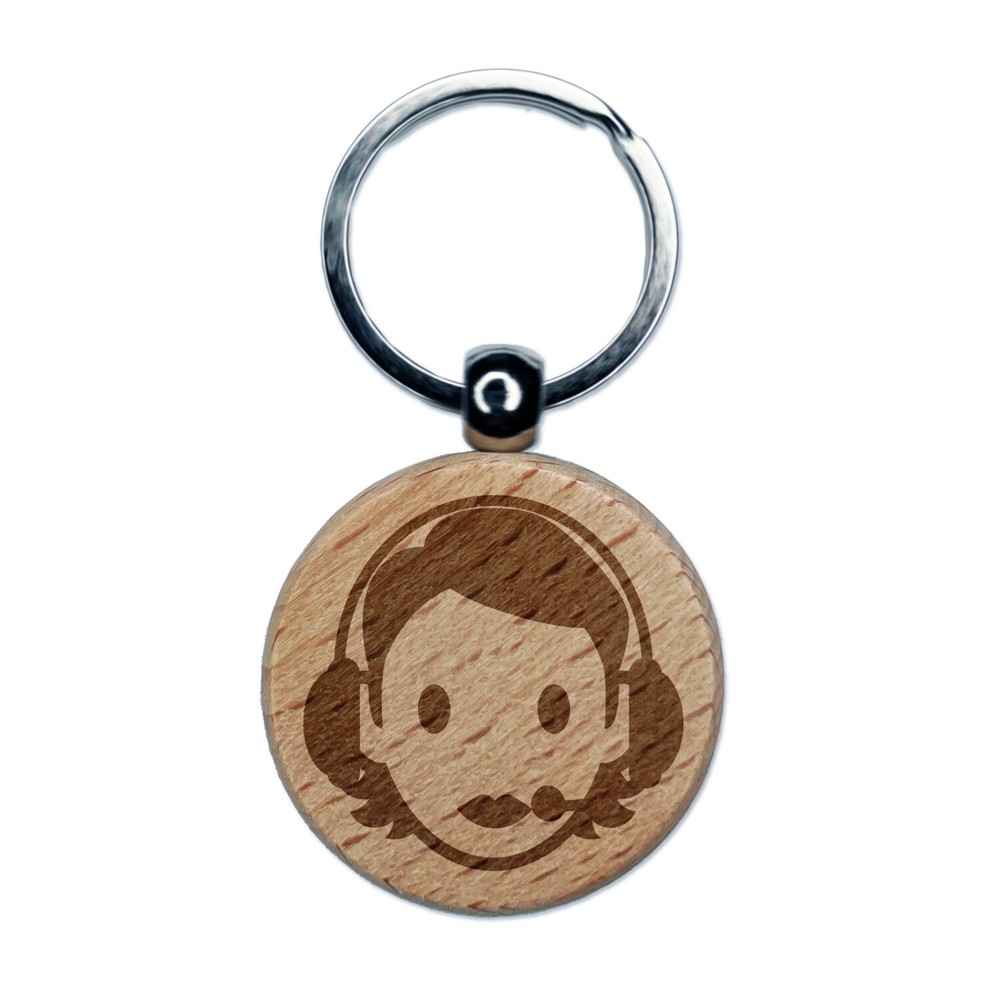 Occupation Customer Service Woman Icon Engraved Wood Round Keychain Tag Charm-image