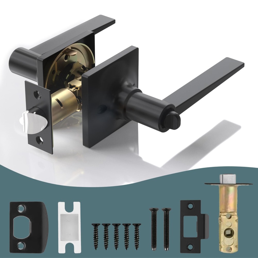 1 Pack Matte Black Door Handles - Privacy Door Levers Set, Keyless Black Inte...