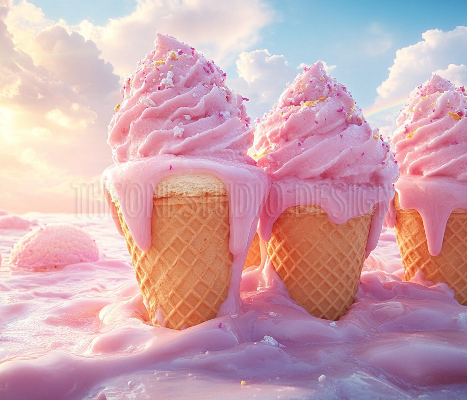 Pink Dream Ice Cream Digital Wallpaper Background PNG-image