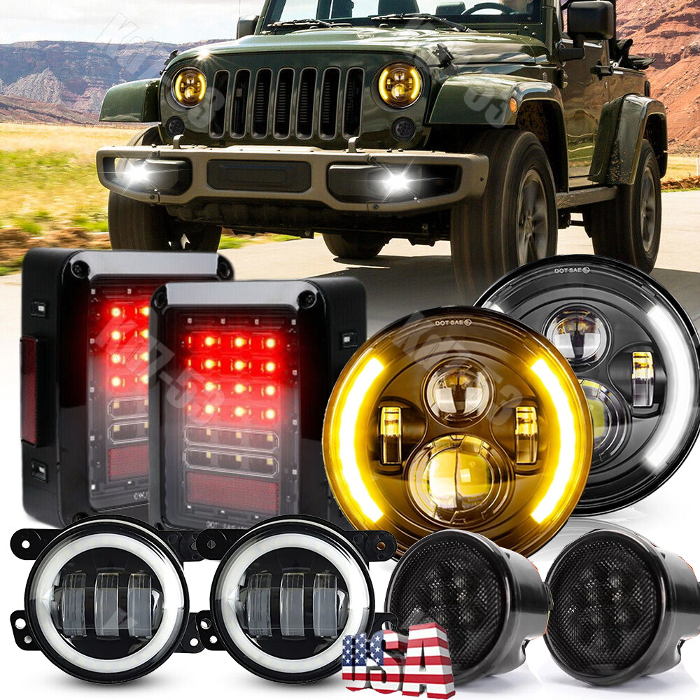 7 inch Headlight Tail Turn Signal Fog Lamp Combo For Jeep Wrangler JK 2007-18