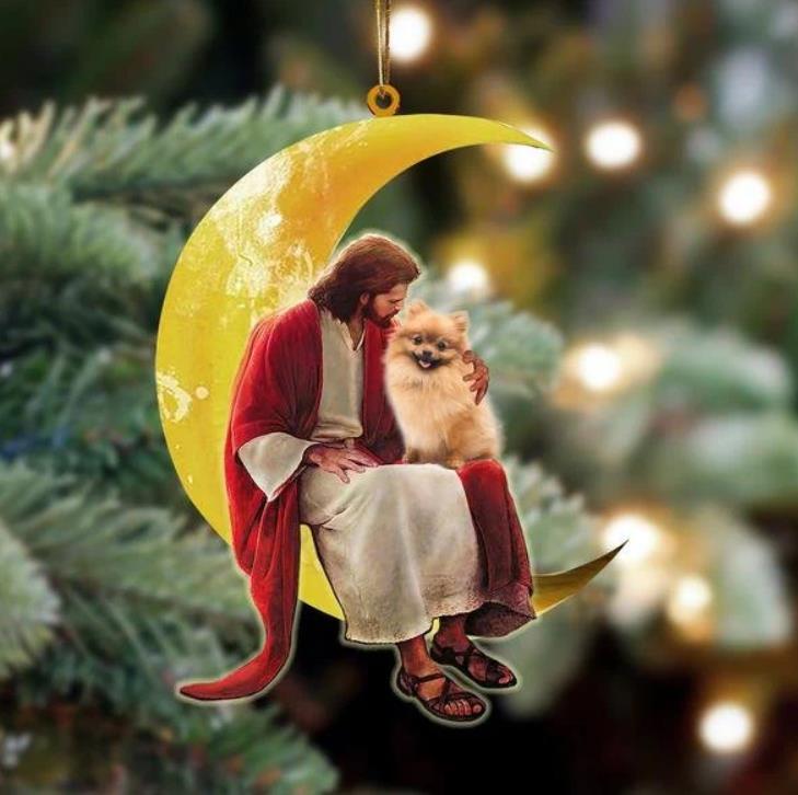 Pomeranian Dog And Jesus Flat 2D Acrylic Ornament Christmas Gift Decoration Xmas