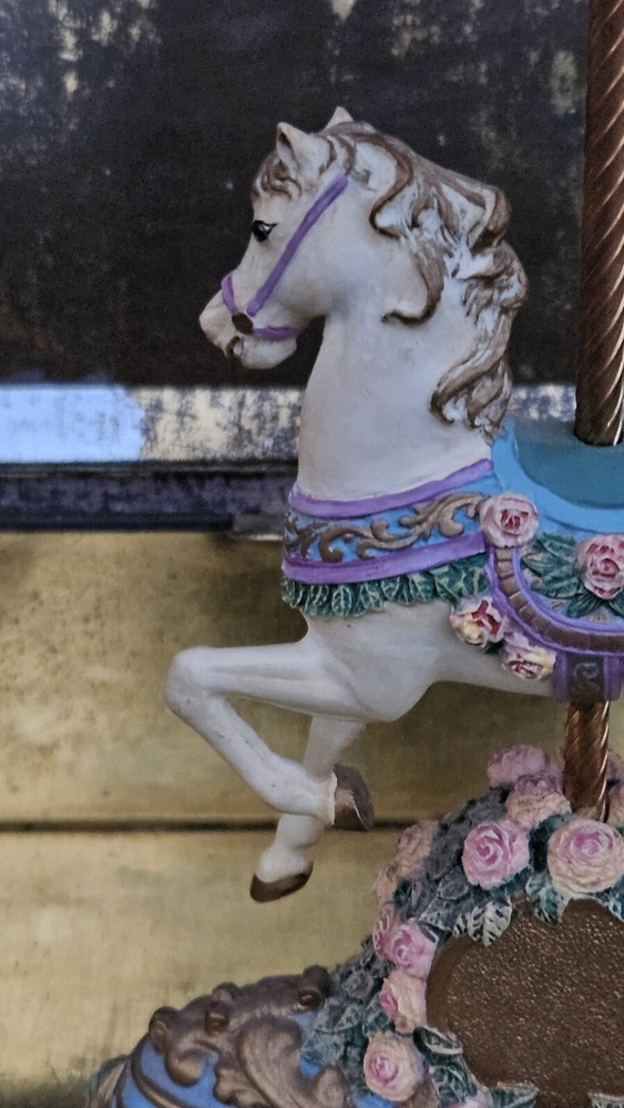Horse Carousel Rose Clock Figurine Hand Painted Limited Edition Horse App. 7