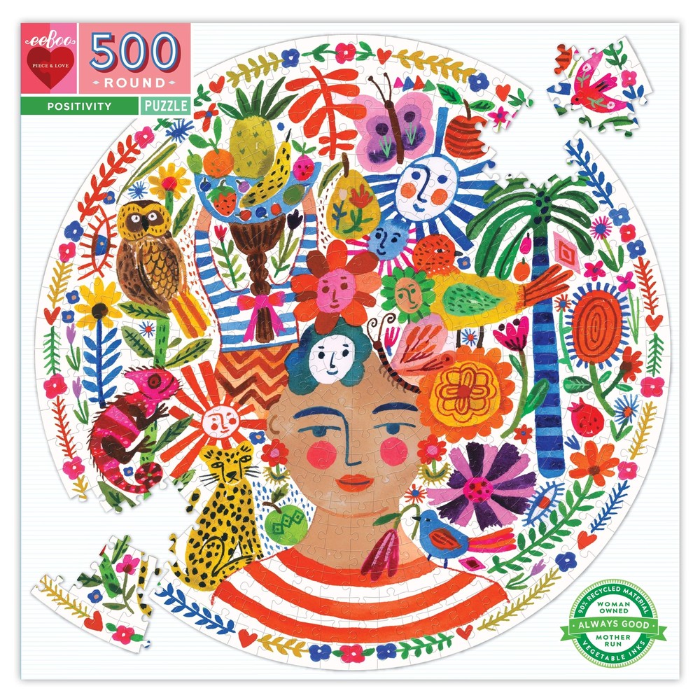 eeBoo Piece and Love Positivity 500 Piece Round Circle Jigsaw Puzzle Puzzle f...