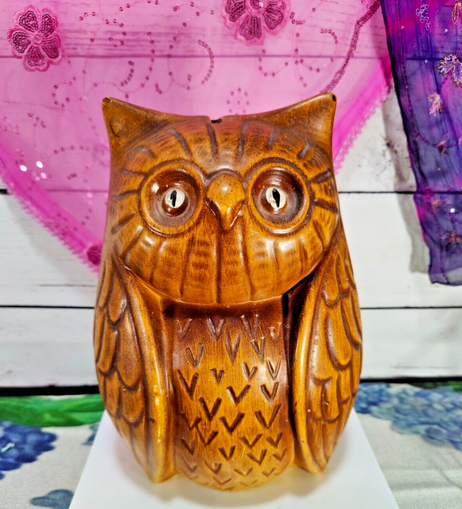 Vintage California Pottery Hand Painted Owl Shaped Piggy Bank no Stopper 11