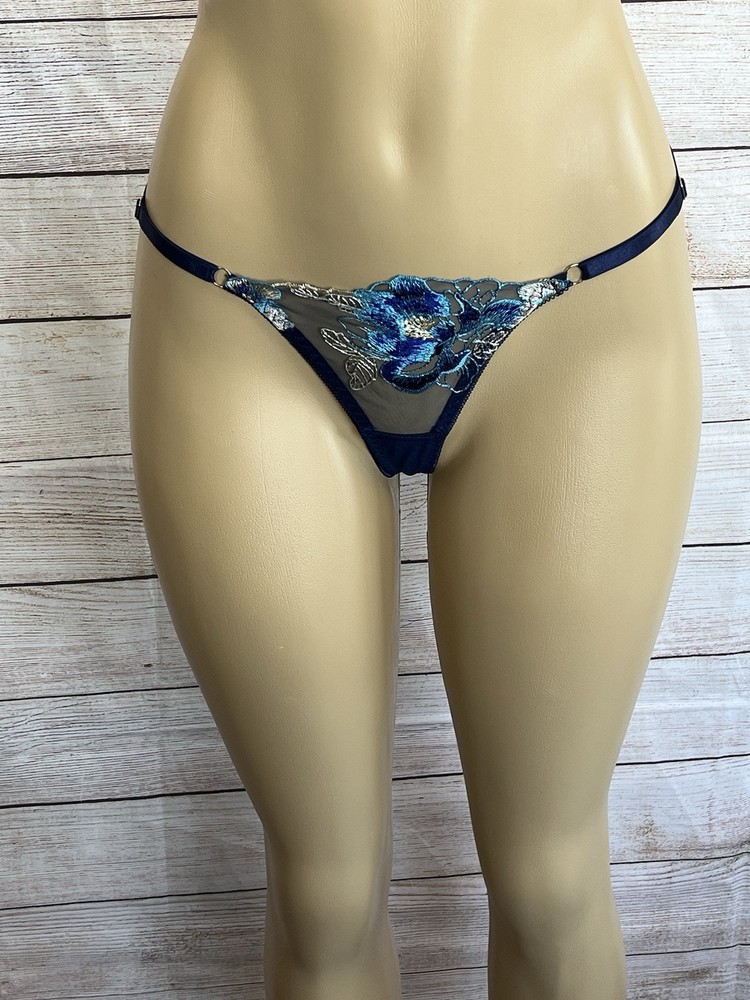Unbranded Women Blue Floral Sexy Embroidered Thong Size S