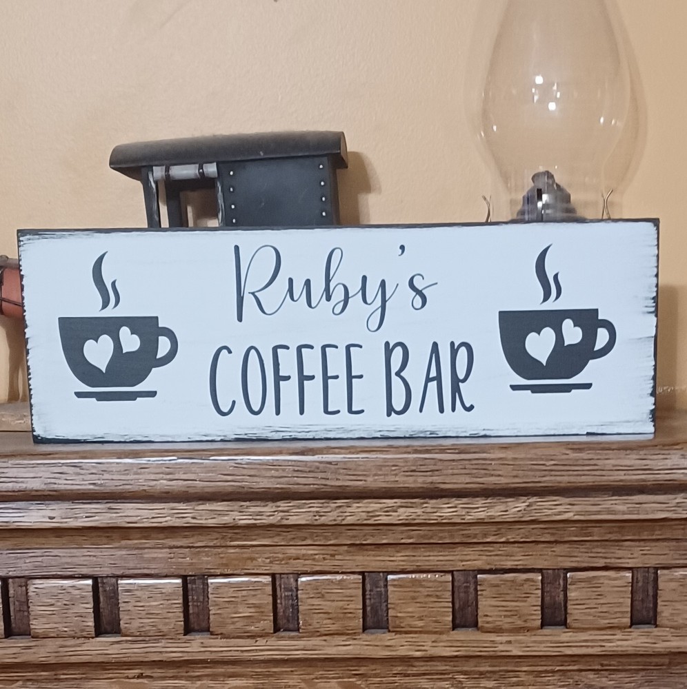 Rustic Farmhouse Coffee Bar Sign Personalized Custom Kitchen Decor  -image