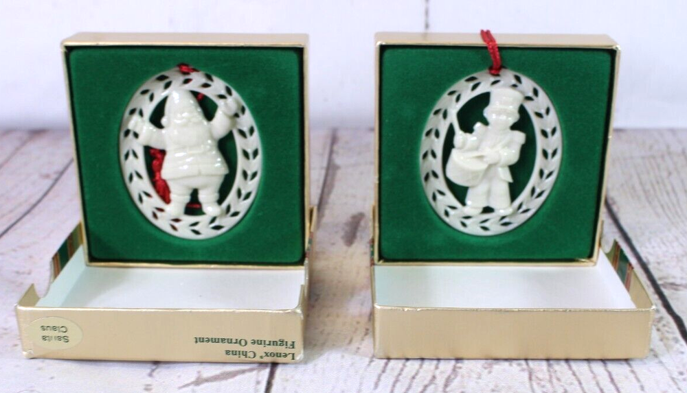 VINTAGE 1986 LENOX CAROLER CHRISTMAS ORNAMENTS SANTA & DRUMMER BOY