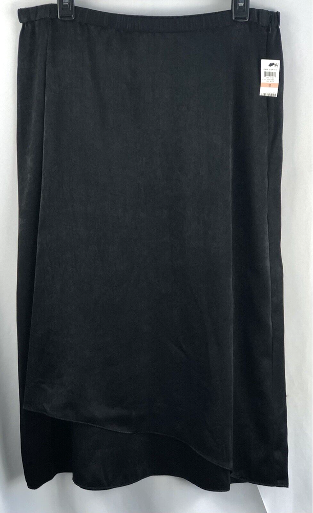 NWT Alfani Midi Mock Wrap Skirt 12 BLK Satin 32